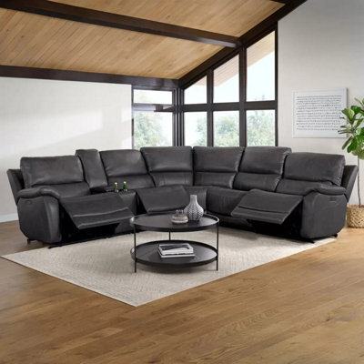 Xample Gilman Creek Wylder Dark Grey Leather Power Reclining Sectional Sofa With Storage Console, Cup Holders, 3 Usb/usb-C Ports - image 1