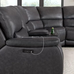 Xample Gilman Creek Wylder Dark Grey Leather Power Reclining Sectional Sofa With Storage Console, Cup Holders, 3 Usb/usb-C Ports - thumbnail 5