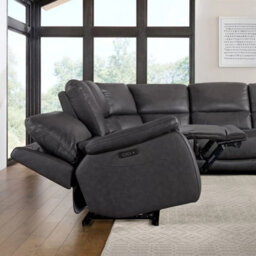Xample Gilman Creek Wylder Dark Grey Leather Power Reclining Sectional Sofa With Storage Console, Cup Holders, 3 Usb/usb-C Ports - thumbnail 4