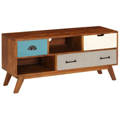 Berkfield Durable Tv Cabinet With 3 Drawers 110X35X50 Cm Solid Acacia Wood - image 1