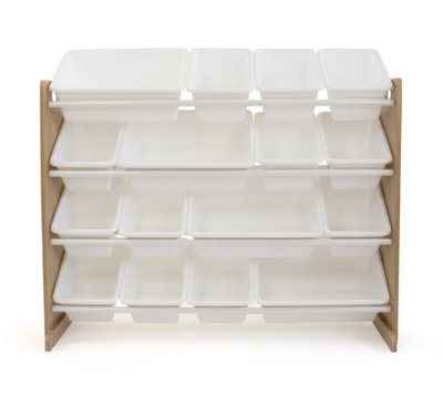 Humble Crew Children's Shelf, Toy Organiser Shelf With 16 Storage Boxes, Natural/white - image 1