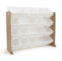 Humble Crew Children's Shelf, Toy Organiser Shelf With 16 Storage Boxes, Natural/white - thumbnail 2