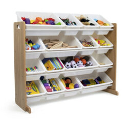 Humble Crew Children's Shelf, Toy Organiser Shelf With 16 Storage Boxes, Natural/white - thumbnail 3