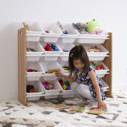 Humble Crew Children's Shelf, Toy Organiser Shelf With 16 Storage Boxes, Natural/white - thumbnail 6