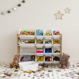 Humble Crew Children's Shelf, Toy Organiser Shelf With 16 Storage Boxes, Natural/white - thumbnail 4