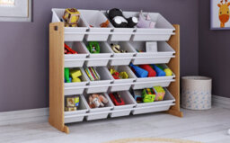 Humble Crew Children's Shelf, Toy Organiser Shelf With 16 Storage Boxes, Natural/white - thumbnail 9