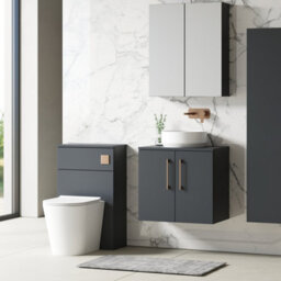 Nuie Arno Wall Hung 2-Door Vanity Unit & Laminate Worktop In Satin Soft Black, Modern Counter Top Vanity Unit In Soft Black - thumbnail 4