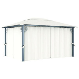 Berkfield Classic Gazebo With Curtain 400 X 300 Cm Cream Aluminium - thumbnail 2