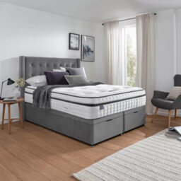 Silentnight Double Ottoman Divan Bed With Velvet Bloomsbury Winged Headboard In Charcoal Grey, 135X190Cm, Storage Base - thumbnail 2