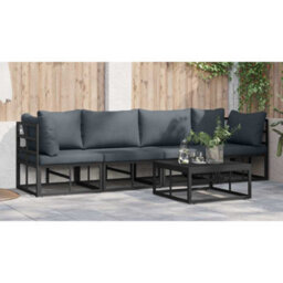 Berkfield Garden Sofa Set With Cushion 4 Pcs Black Aluminium - thumbnail 6