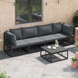 Berkfield Garden Sofa Set With Cushion 4 Pcs Black Aluminium - thumbnail 5