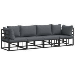 Berkfield Garden Sofa Set With Cushion 4 Pcs Black Aluminium - thumbnail 2