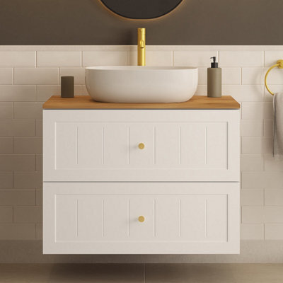 Heze Furniture Gusto Scandi Style 2 Drawer Wall Cabinet Vanity Unit With Worktop 80Cm White - image 1
