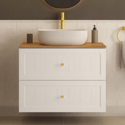 Heze Furniture Gusto Scandi Style 2 Drawer Wall Cabinet Vanity Unit With Worktop 80Cm White - thumbnail 1