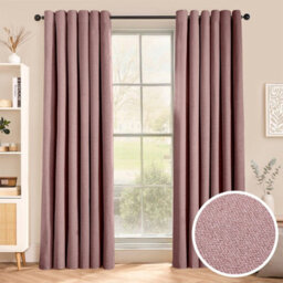 Aspire Homeware Blush Pink Linen 100% Blackout Curtain-Thermal Insulated Eyelet Room Darkening Curtain Pair (W)228Cm X (D)228Cm