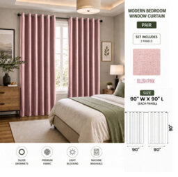 Aspire Homeware Blush Pink Linen 100% Blackout Curtain-Thermal Insulated Eyelet Room Darkening Curtain Pair (W)228Cm X (D)228Cm - thumbnail 7