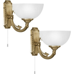 Stylish 2 Pack Bronzed Wall Lights With Satin Glass Shade