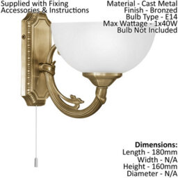 Stylish 2 Pack Bronzed Wall Lights With Satin Glass Shade - thumbnail 2