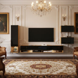 Amadeo Modern Wotan Wall Unit Tv Cabinet And Hanging Storage With Black High Gloss Fronts - thumbnail 5