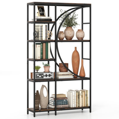 Costway 6-Tier Bookshelf 177 Cm Tall Bookcase With Metal Frame-Black & Brown