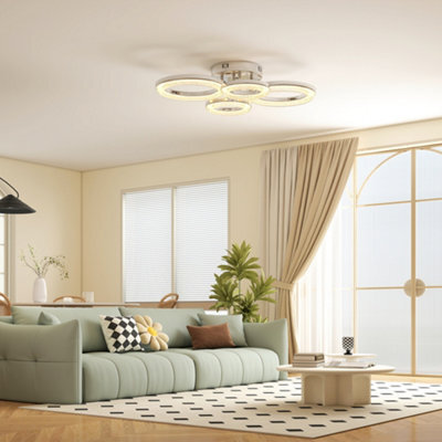 Homcom Modern 4-Ring Flush Mount Ceiling Light, Led Ceiling Light, Silver - image 1