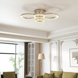 Homcom Modern 4-Ring Flush Mount Ceiling Light, Led Ceiling Light, Silver - thumbnail 7