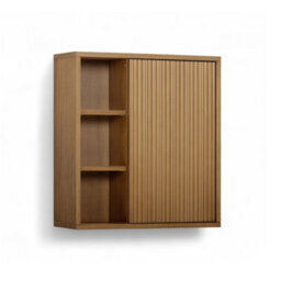 Teamson Home Tremolo Fluted Bathroom Wall Cabinet With Open Shelves, Natural - thumbnail 2