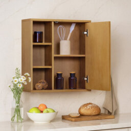 Teamson Home Tremolo Fluted Bathroom Wall Cabinet With Open Shelves, Natural - thumbnail 6