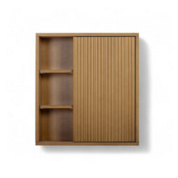 Teamson Home Tremolo Fluted Bathroom Wall Cabinet With Open Shelves, Natural - thumbnail 3