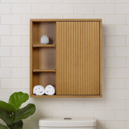 Teamson Home Tremolo Fluted Bathroom Wall Cabinet With Open Shelves, Natural - thumbnail 5