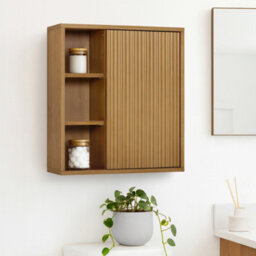Teamson Home Tremolo Fluted Bathroom Wall Cabinet With Open Shelves, Natural - thumbnail 4
