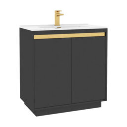 Royal Bathrooms Orion 800mm Matt Obsidian Black 2 Door Floor Standing Vanity Unit With Ceramic Basin & Brushed Brass Strip - thumbnail 8
