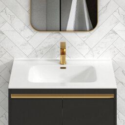 Royal Bathrooms Orion 800mm Matt Obsidian Black 2 Door Floor Standing Vanity Unit With Ceramic Basin & Brushed Brass Strip - thumbnail 6