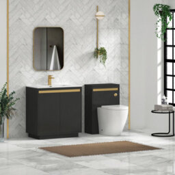 Royal Bathrooms Orion 800mm Matt Obsidian Black 2 Door Floor Standing Vanity Unit With Ceramic Basin & Brushed Brass Strip - thumbnail 3