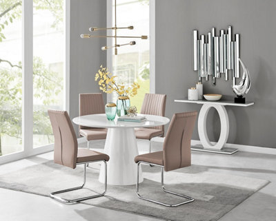 Furniturebox Uk Palma White High Gloss Round Dining Table & 4 Cappuccino Lorenzo Chairs - image 1