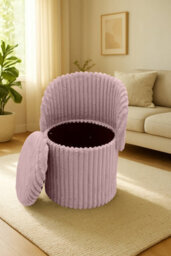 Gaveno Cavailia 3-In-1 Harp Ribbed Ottoman Storage Stool Elegant Pink Multipurpose Seat, Footrest & Hidden Storage Solution For Living Room - thumbnail 2