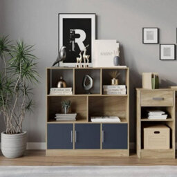 Urbn-Living Urbnliving Black Gloss Door Oak Bookcase With 8 Asymmetrical Cubes Freestanding Storage Unit - thumbnail 4