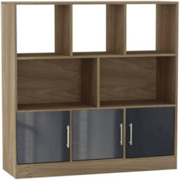Urbn-Living Urbnliving Black Gloss Door Oak Bookcase With 8 Asymmetrical Cubes Freestanding Storage Unit - thumbnail 1