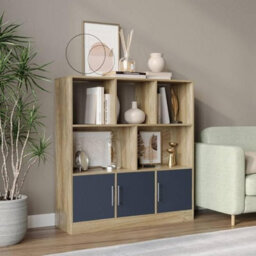 Urbn-Living Urbnliving Black Gloss Door Oak Bookcase With 8 Asymmetrical Cubes Freestanding Storage Unit - thumbnail 2