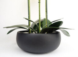 Leaf 60Cm Orchid Artificial Yellow - Black Ceramic Planter - thumbnail 4