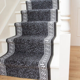 Loomed Black Geometric Bordered Cut To Measure Stair Carpet Runner 60Cm Wide