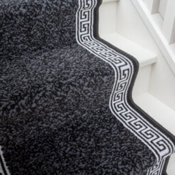 Loomed Black Geometric Bordered Cut To Measure Stair Carpet Runner 60Cm Wide - thumbnail 3
