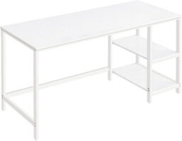 Songmics Writing Desk, Office Table With Dual Shelves, Versatile Workstation For Home Or Office, Modern, Steel Frame, Maple White - thumbnail 6
