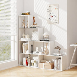 Costway 4-Tier Stepped Bookshelf Modern Ladder Bookcase W/ 6 Storage Cubes-White - thumbnail 8