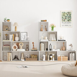 Costway 4-Tier Stepped Bookshelf Modern Ladder Bookcase W/ 6 Storage Cubes-White - thumbnail 9