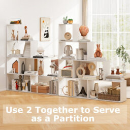 Costway 4-Tier Stepped Bookshelf Modern Ladder Bookcase W/ 6 Storage Cubes-White - thumbnail 7