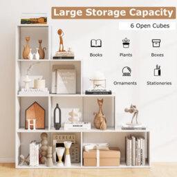 Costway 4-Tier Stepped Bookshelf Modern Ladder Bookcase W/ 6 Storage Cubes-White - thumbnail 4