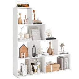 Costway 4-Tier Stepped Bookshelf Modern Ladder Bookcase W/ 6 Storage Cubes-White - thumbnail 2