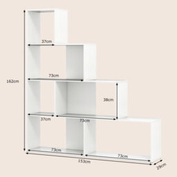 Costway 4-Tier Stepped Bookshelf Modern Ladder Bookcase W/ 6 Storage Cubes-White - thumbnail 3