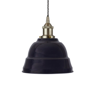 Navy Blue Lincoln Painted Dome Pendant Light With Brushed Chrome Lamp Holder And Grey Twisted Cable - Se Home - image 1